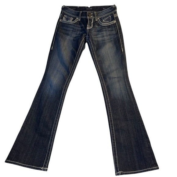 Vigoss Jr Women’s SZ 1 Blue Bootcut Denim Jeans With Fading and Stitching - Picture 2 of 13
